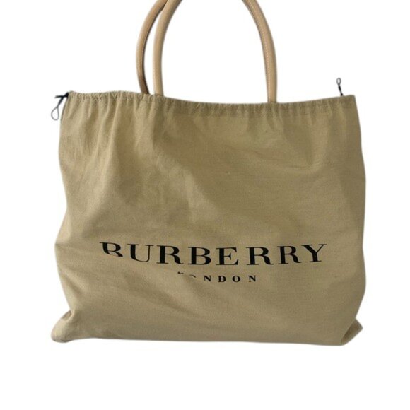 Burberry Pebbled Leather Shoulder Tote Bag Womens M Beige Logo Purse Classic - Picture 16 of 16